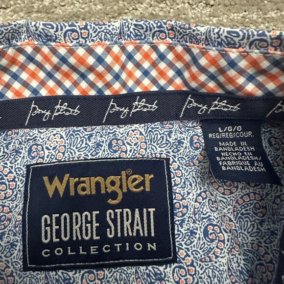 Wrangler George Strait Shirt Mens Large Blue Pink Paisley Western Cowboy Rodeo - Picture 8 of 13